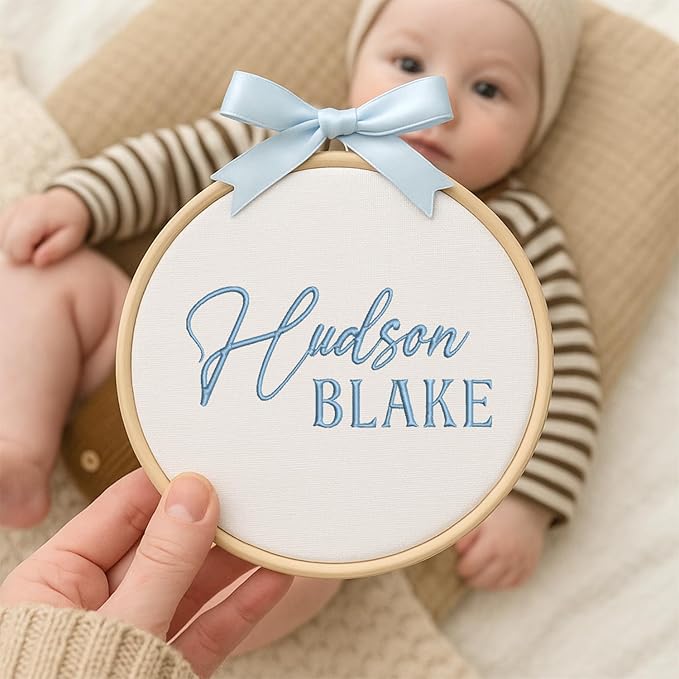 Personalized Baby Name Sign Welcome Baby Announcement Sign Newborn Baby Embroidery Hoop with Bows Baby Hospital Name Sign Custom Infant Baby Name Baby Shower Gifts (15)