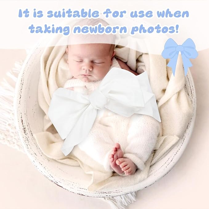 Newborn Swaddle Sash, Soft Cotton Bow Decorative Strap for Swaddles, Adorable Maternity Bow Sash, 70x5.5 Inch, White