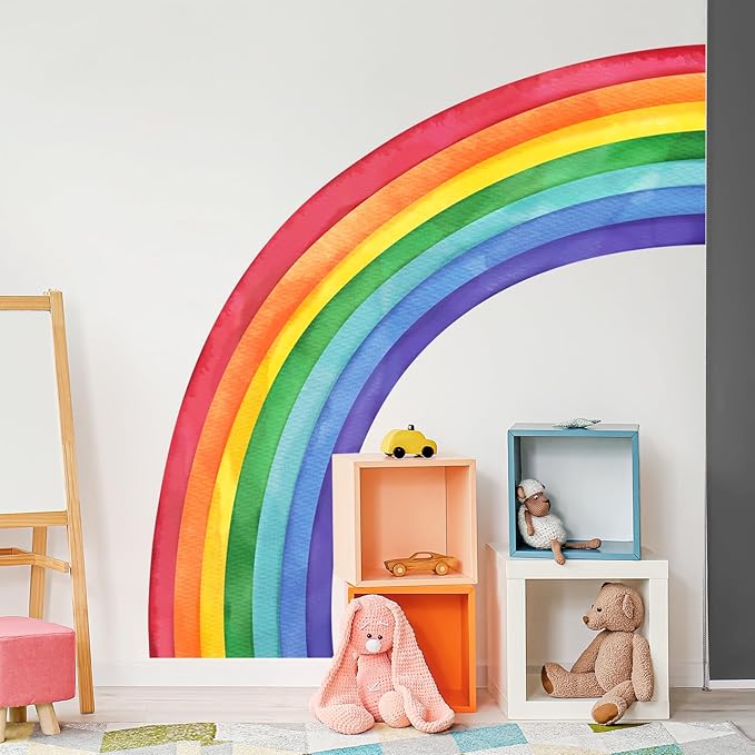 Supzone Large Rainbow Wall Decals, Mural Watercolor Half Rainbow Wall Stickers Peel and Stick Vinyl Wall Art Decor for Girls Bedroom Kids Nursery Living Room Playroom Toddler