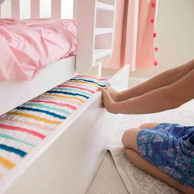 Max & Lily Bunk Bed, Full-Over-Full Wood Bed Frame For Kids With Trundle, White