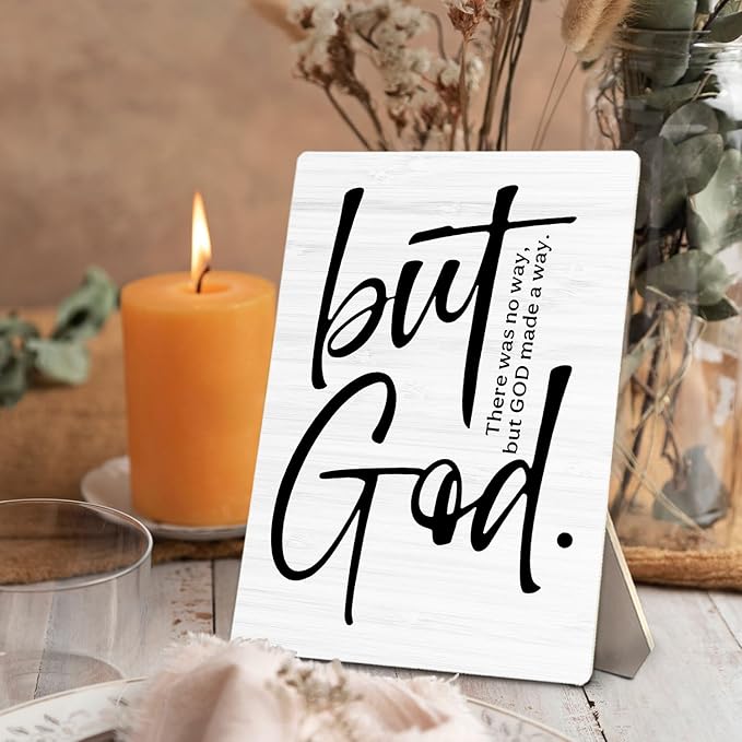 Christian Sign, But God Bible Verse Wooden Stand Sign 5x7 Inch, Christian Gifts for Women Men, Religious Decorations for Home Office Church Prayer Room Desk Table Decor