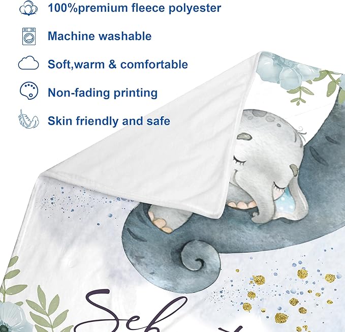 J&SBGFT Personalized Baby Blanket for Boys - Custom Name Receiving Blanket for Toddlers, Kids Nursery, Stroller, Crib Decor Throw 30"x40", Color6