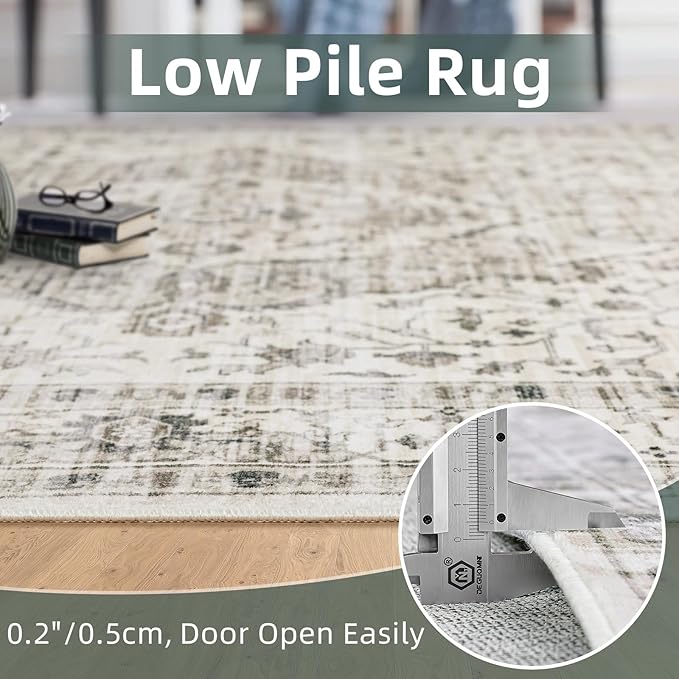 Deerly Washable Rugs 8x10 Area Rug Large Rugs for Living Room - Boho Large Vintage Non-Slip Distressed Carpet Aesthetic Print Floor Rug Cream