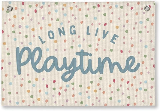 Playroom Decor, Kids Wall Art Hanging Linen Banner, Blue Striped Wall Flag for Kids Room Nursery Playroom Decor, 20x30 Inch