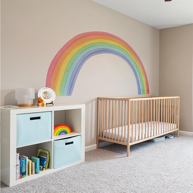 Watercolor Rainbow, Sun, Polka Dots Wall Decal for Kids Room, Nursery, Baby Room Decor, Polka Dots Mural, Rainbow Wallpaper (Rainbow, Large)