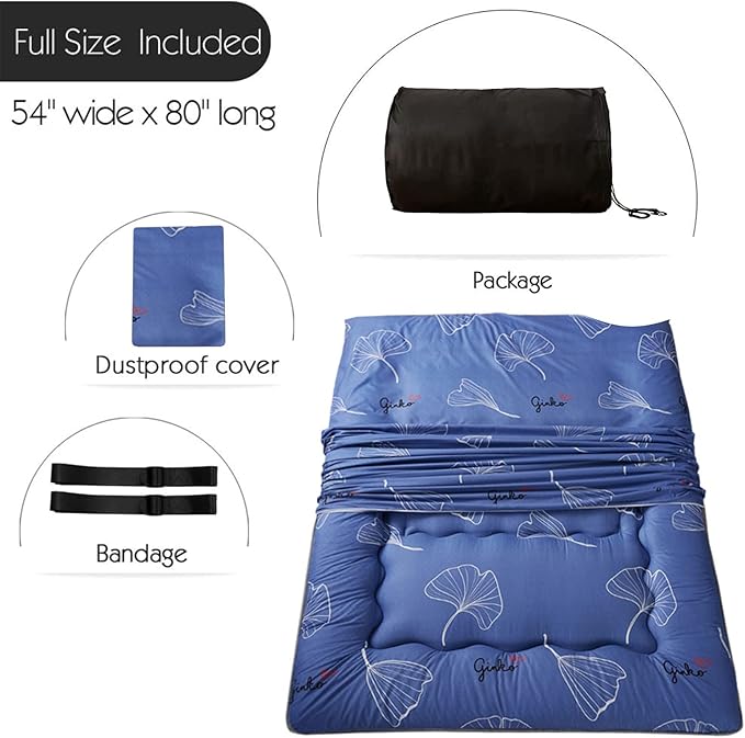 MAXYOYO Leaf Printed Japanese Futon Floor Mattress, Thicken Sleeping Pad Floor Bed Roll Up Camping Guest Mattress Folding Couch Bed, Full Size