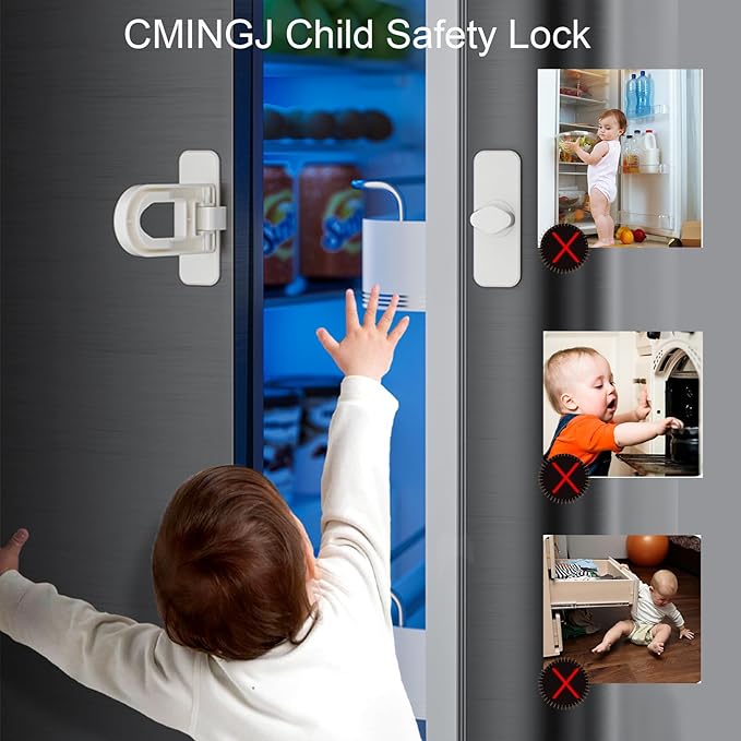 CMINGJ（2 pack） Child Safety Lock for Baby, Child proof Refrigerator Lock, for Fridge, Cabinets, Drawers, Dishwasher, Toilet and Child Safety Cabinet Lock, for Child,Kids and Toddlers, White