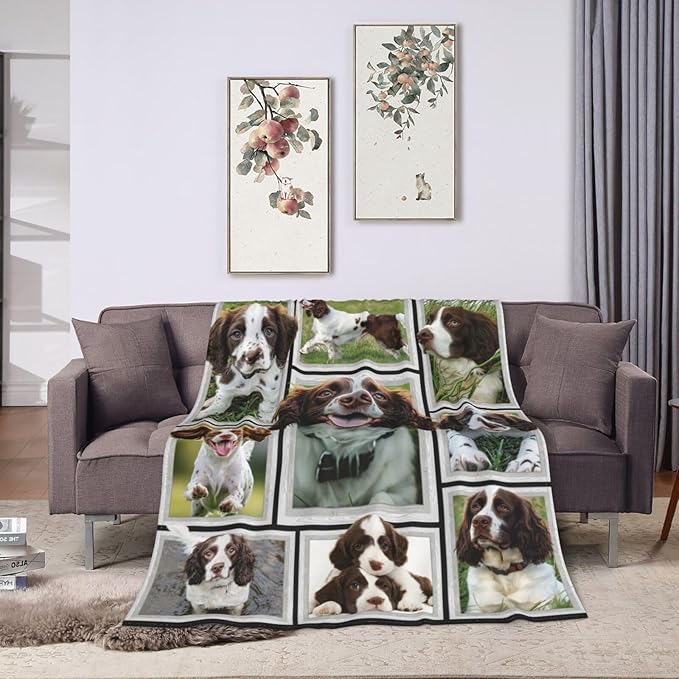 English Springer Spaniel Blanket Springer Spaniel Decor Throw Blanket Soft Flannel Fluffy Plush Fuzzy Fleece Stuff Blanket Gifts for Dog Lover Girl Kids Man Woman Boys Adults for Bed Sofa 60"X80"