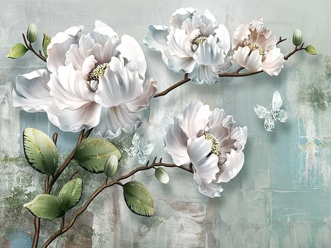 Chinoiserie Lotus Mural Wallpaper White Abstract Floral Wallpaper forBedroom Living Room TV Background Sofa Wall (not self-Adhesive)