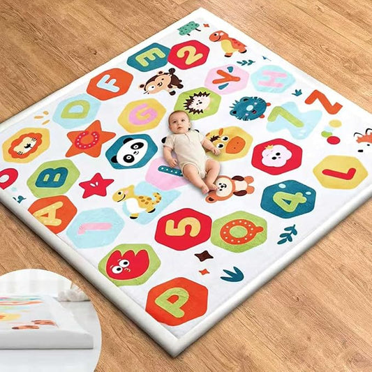 Baby Play Mat for Floor, 71'' x 59'' Thicken Foam Soft Padded Playmat for Tummy Time, Playpen Mat for Toddlers, Water-Repellent Coral Velvet, Non-slip Bottom Safe for Crawling (Animal)
