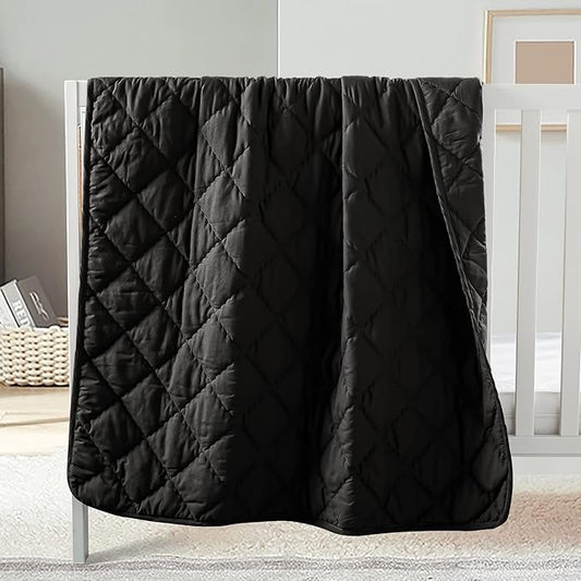 FLXXIE Machine Washable Microfiber Down Alternative Oversized Toddler Comforter, Super Soft and Lightweight Kids Crib Quilted Blanket for Stroller, Travel, 43x60 Inches, Black