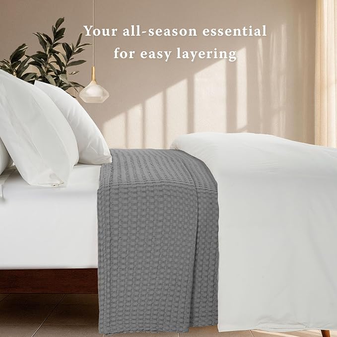 Threadmill Cooling Blanket Twin Size Waffle Weave| Breathable, Lightweight & Ultra-Soft | Made from Rayon Derived from Bamboo | Waffle Throw for Couch and Sofa | 68 x 92 Inches | Scottish Grey