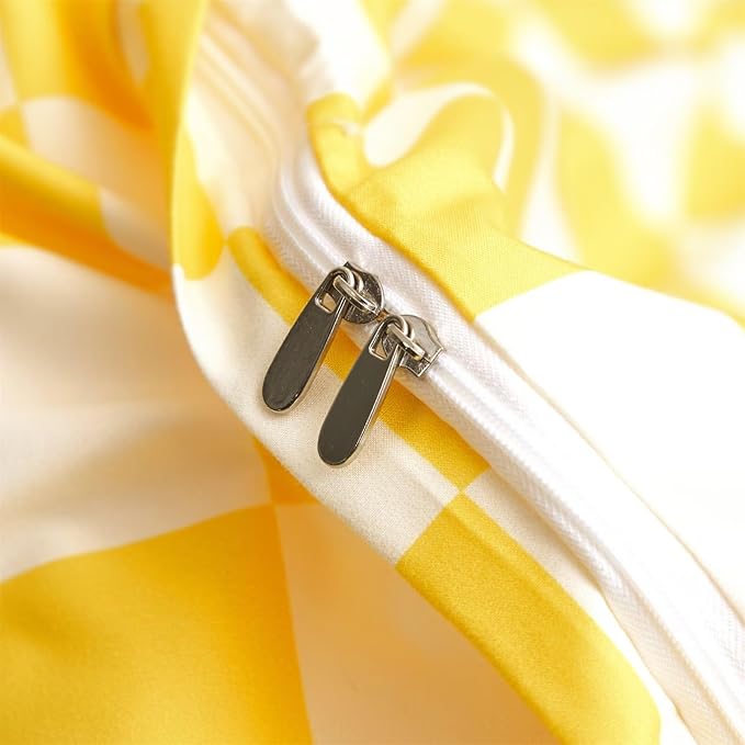Houseri Yellow and White Duvet Cover Queen Buffalo Plaid Light Yellow Bedding Grid Duvet Covers Queen Size Women Girls Bright Yellow Checkerboard Duvet Cover Girls Elegant Yellow Gingham Bedding Queen