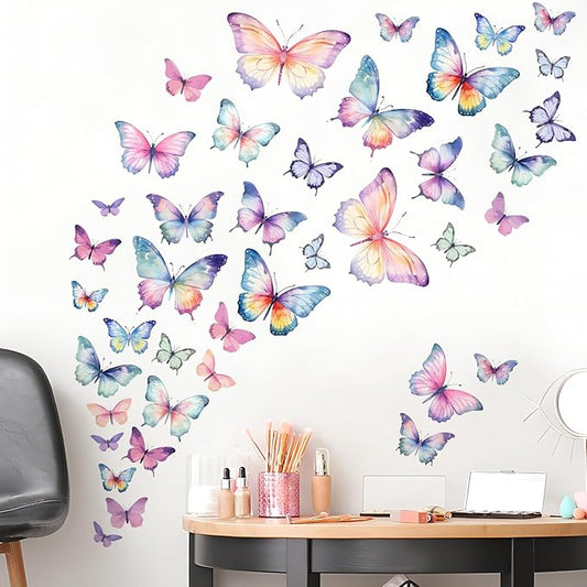 Colorful Butterfly Wall Decals Removable DIY Butterfly Wall Stickers Peel and Stick Butterflies Wall Decor Stickers for Kids Girls Bedroom Nursery Bathroom Decorations DD3641