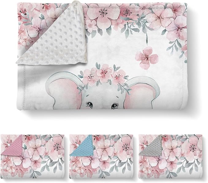 Personalized Baby Blankets for Girls Boys, Custom Elephant Baby Blanket with Name for Kids, Flannel Bed Throw Blanket for Newborn, Customized Baby Gifts for Baby Shower Nursery Blanket(47"x60)