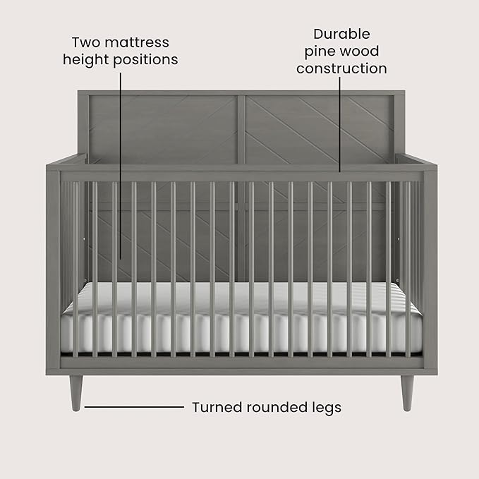 Child Craft Surrey Hill Crib, Dresser and Chest Nursery Set, 3-Piece, Includes 4-in-1 Convertible Crib, Dresser, and Chest, Grows with Your Baby (Lunar Gray)