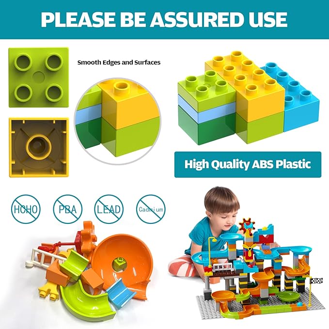 JIXIn 3in1 Marble Runs for Kids 4-8/Building Blocks Compatible with LEGO DUPLOS for Age 2-5/Marble Run for Kids Ages 3-5 STEM Toy Set with 164 Pcs Classic Big Block/Gift Toys for Kid Ages 3 4 5 6 7 8+