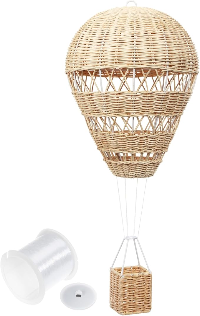 Cabilock 1pc Woven Rattan Hot Air Balloon Decor, 22. 44 Inch Wall Hanging Hot Air Balloon for Kids Room Nursery Ornament, Art Photography Prop Backdrop Pendant Decoration