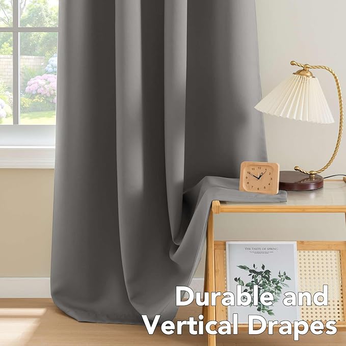 H.VERSAILTEX Three Pass Microfiber Blackout Thermal Insulated Grommet Panel Window Curtains/Drapes (Set of 2 Panels, 52 x 96 Inch, Grey)