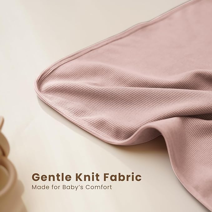 Konssy Knit Baby Blanket 2 Pack, Soft Ribbed Swaddle Receiving Blankets for Boys & Girls, Lightweight Cozy Warm Crib Blanket for Newborns, Infants, & Toddlers, 33x42 Inch (Taupe, Butterfly Dreams)