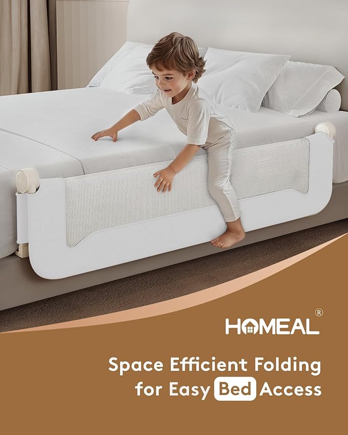 HOMEAL Bed Rail for Toddlers, 32in Swing Down Toddler Bed Rails with U-Shape Base, Foldable Baby Bed Rail Guard for Twin, Full, Queen, King Beds, Bed Rail for Baby, White