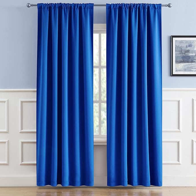 DUALIFE Royal Blue Curtains Room Darkening Curtains，Rod Pocket and Back Tab Thermal Insulated Drapes 52x90 Inch，2 Panels