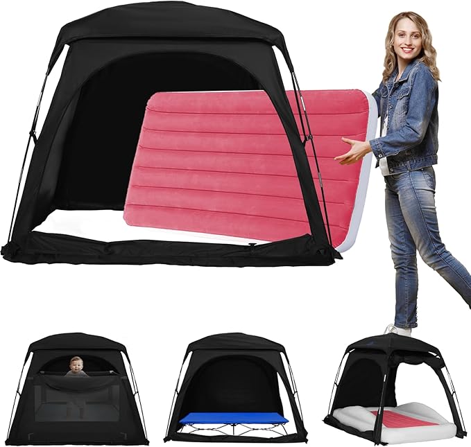 Baby Blackout Sleep Tent with 5 Inch USB Fan Bundle for Pack and Play, Toddler Travel Bed & Kids Cot, 3-Speed Quiet Fan with 6.6ft Cable, Portable & Easy Setup