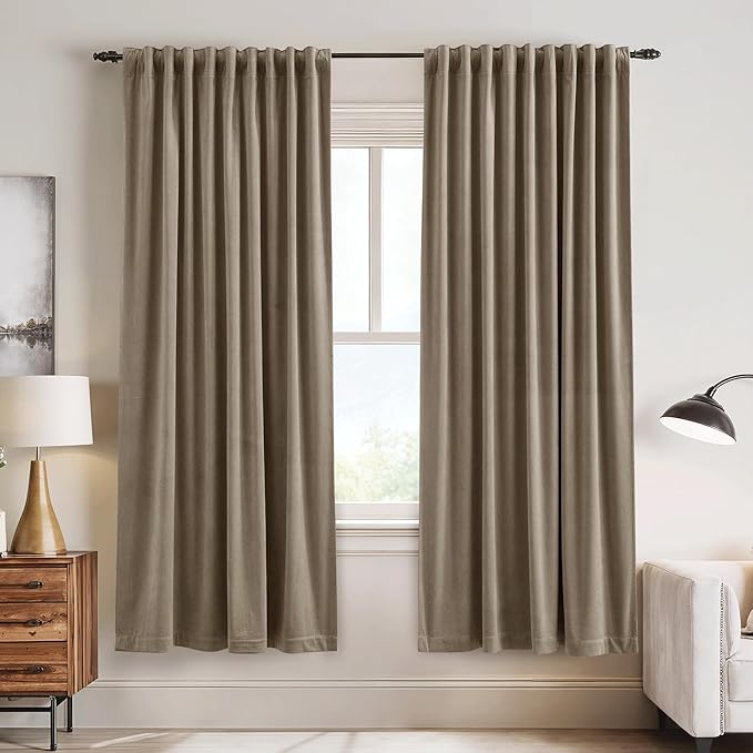 StangH Velvet Curtains Camel Beige, Thermal Insulated Room Darkening Drapes for Bedroom Living Room Home Theater, Decorative Rod Pocket Back Tab Curtain, 2 Panels, W52 x L72 inches