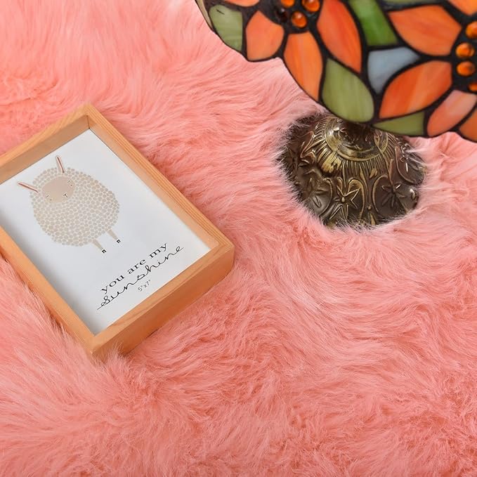 Pink Faux Sheepskin Fuzzy Fur Rugs for Bedroom Washable Shaggy Area Rugs for Living Room 3x5 Nursery Rug