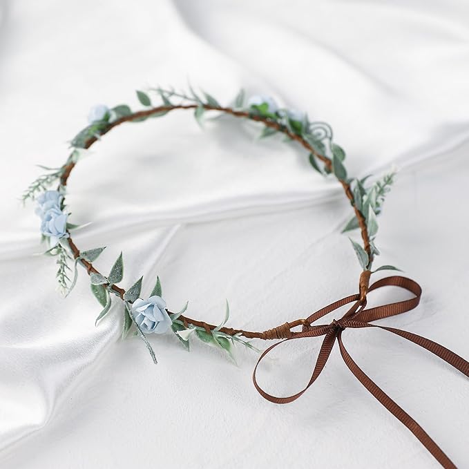 Flower Crowns for Women Girls - Handmade Fairy Wreath Renaissance Garland Bridal Cosplay DIY Halloween Christmas Maternity Shoot Vacation Photography Props Shower Blue Rose