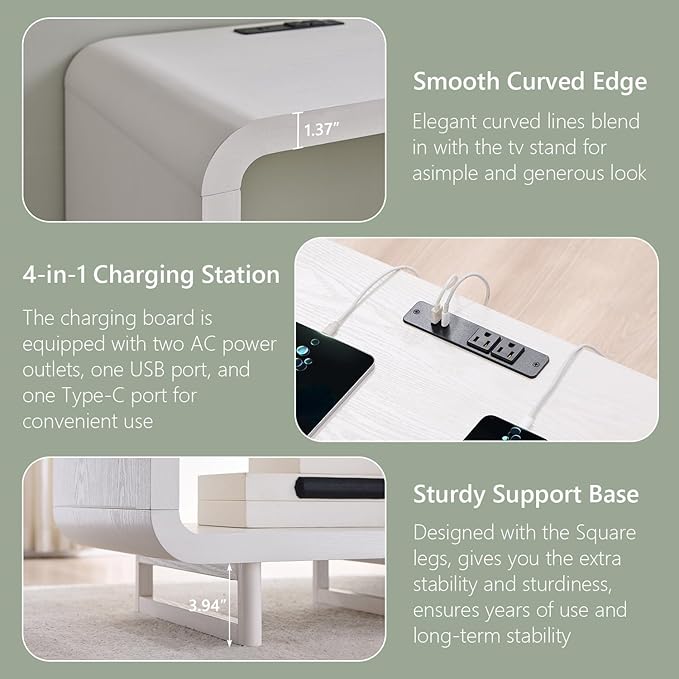 23.6" Modern End Table, 2 Tier Side Table with Charging Station, Simple Bedside Table with Open Storage Shelf, Outlet, Wooden Nightstand for Bedroom, Living Room, Study, Easy Assembly, White
