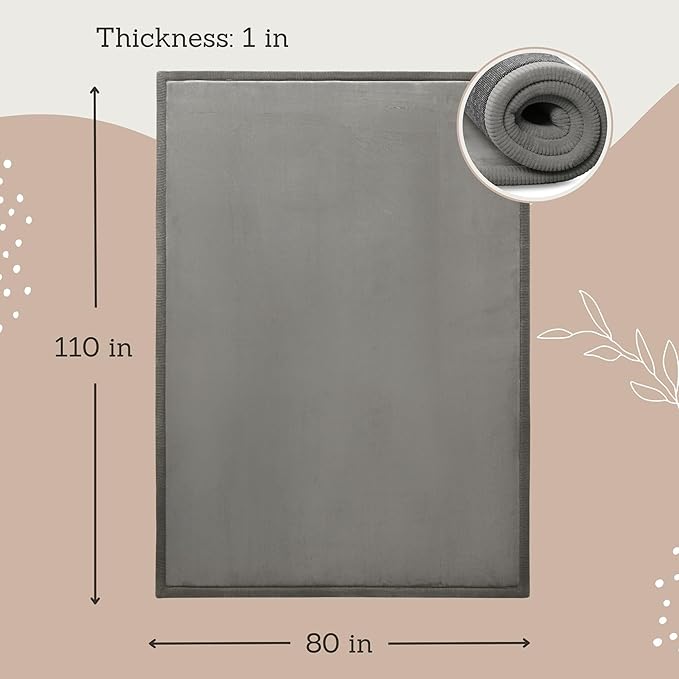 Premium Baby Playmat for Floor 80" x 110" Dark Gray – Cloudsoft Coral Velvet Memory Foam Rug for Crawling – Non-Slip, Water-Resistant, Non-Toxic, Easy-Care Muscle Mat – Thick Play Mat for Baby