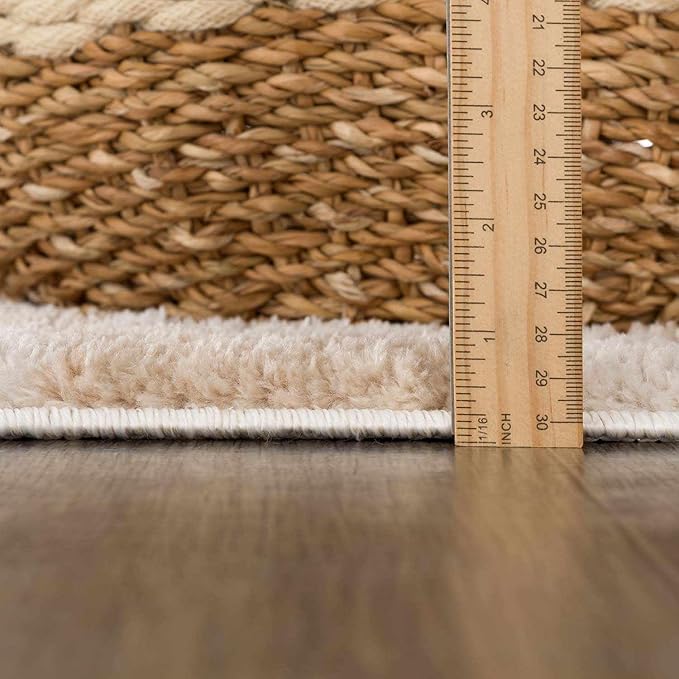 BoutiqueRugs Canika Modern Checkered Shag Rug - High Pile Fluffy Shaggy Carpet for Hallway, Nursery, Playroom, Girls Boys Room - Machine Washable - Peach, Beige - 7'10" x 10' (8x10)
