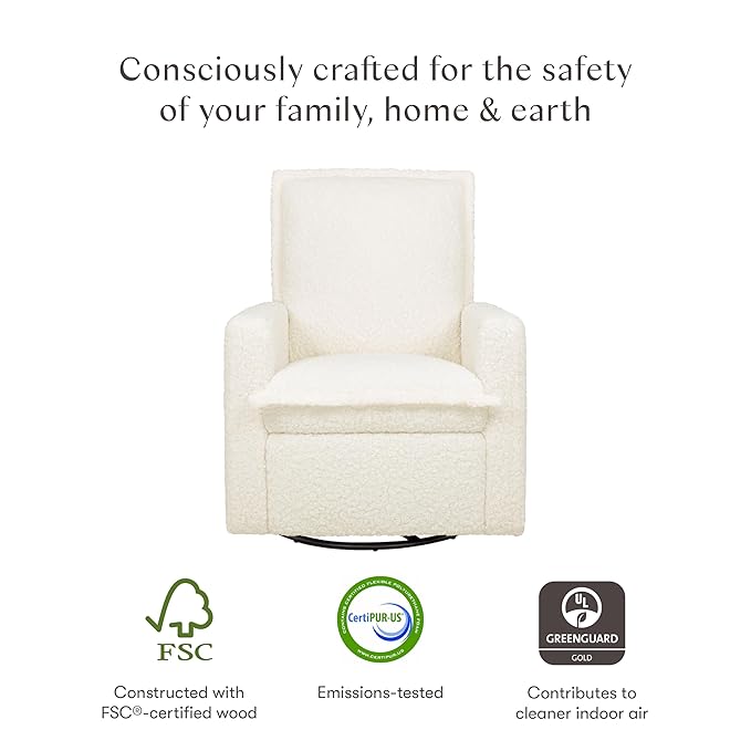 Babyletto Cali Flange Recliner and Swivel Glider in Cream Shearling, Water Repellent & Stain Resistant, Greenguard Gold and CertiPUR-US Certified