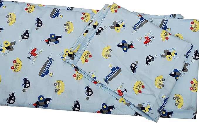 Frenchie Mini Couture, 2-Piece Kids Twin Sheets Set, 100% Woven Cotton, Deep Pocket Bed Sheet 39 x 75 x 15in + Pillowcase 20 x 30, Cars, Boats, & Planes