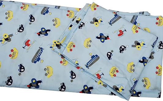 Frenchie Mini Couture, 2-Piece Kids Twin Sheets Set, 100% Woven Cotton, Deep Pocket Bed Sheet 39 x 75 x 15in + Pillowcase 20 x 30, Cars, Boats, & Planes