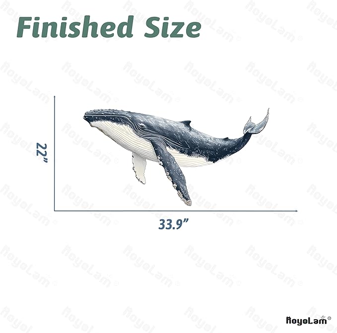 Humpback Whale Wall Decals Removable Ocean Theme Vinyl Stickers for Bathroom Nursery and Kids Playroom Realist Style Decor Peel and Stick Wall Art