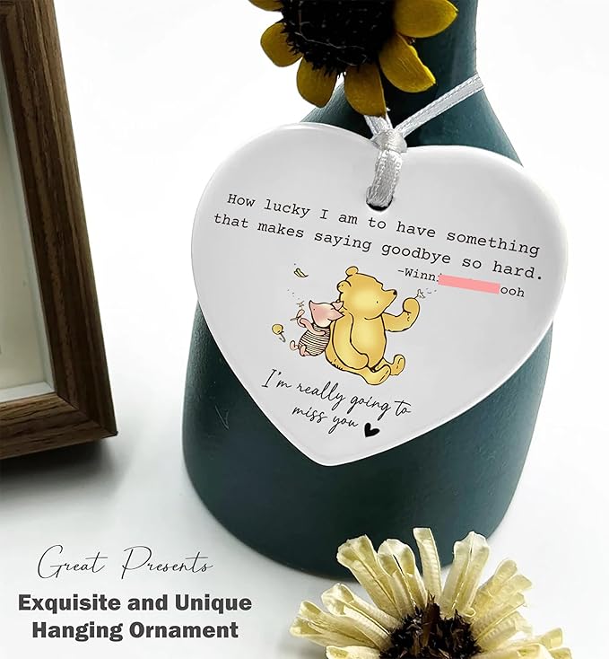 Heart Shaped Christmas Ornament-Neighbor Moving Gift-Farewell Leaving Present for Friend Coworker Boss-Promotion Retirement Ceramic Keepsake Decor