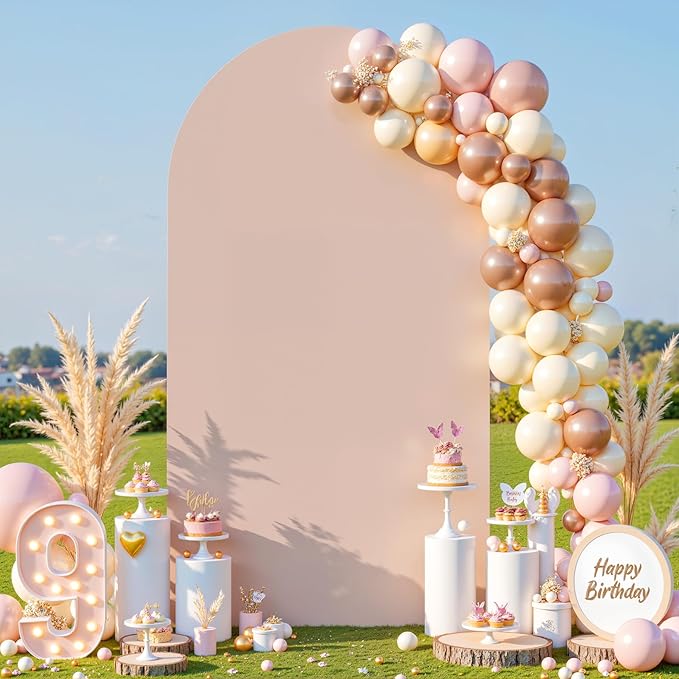 Nude Arch Backdrop Cover 6FT Spandex Fitted Wedding Arch Stand Covers Round Top Chiara Arch Covers Stretchy Backdrop Cover for Birthday Party Ceremony Banquet Decoration
