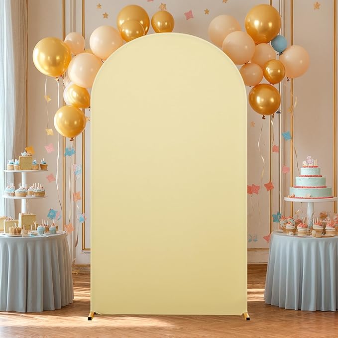 Khaki Arch Backdrop Cover 6FT Spandex Fitted Wedding Arch Stand Covers Round Top Chiara Arch Covers Stretchy Backdrop for Birthday Party Ceremony Banquet Decoration