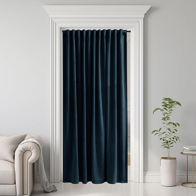 StangH Navy Blue Curtain for Doorway 80 inch Length, Back Tab Velvet Thermal Insulated Window Drapes Privacy Thick Room Divider for Closet Bedroom Theater Office, W62 x L80, 1 Panel