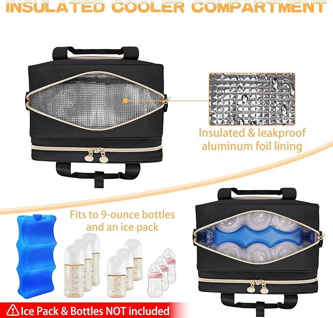 Wearable Breast Pump Bag, Breast Milk Cooler Bags with with Insulated Compartment & Waterproof Mat, Pumping Bag Compatible with Momcozy, Medela, Willow and Elvie Pumps, Black