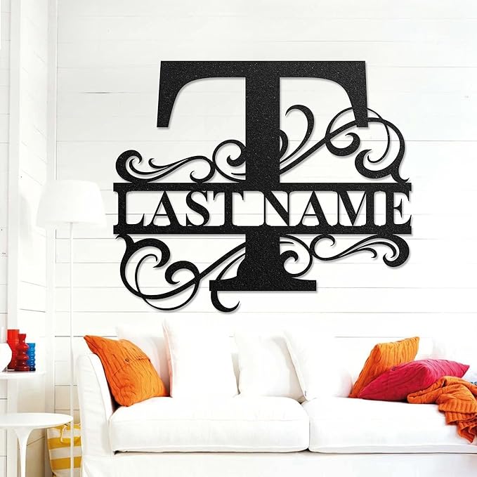 LULLBABYMALL Custom Metal Signs - Last Name Sign, Split Letter Monogram, Letter T, Family Name Wall Art, Outdoor Metal Signs, Personalized Wedding Gift