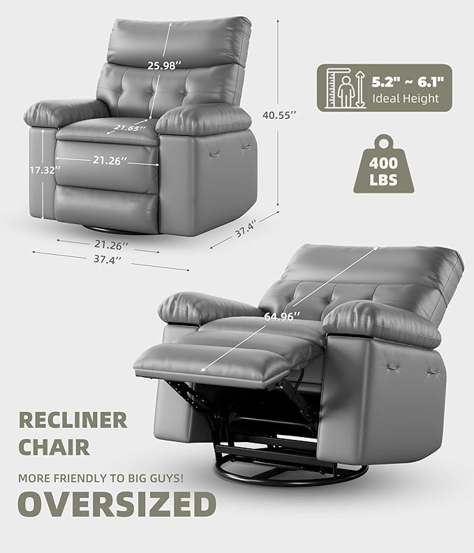 GarveeHome Power Rocker Swivel Recliner Chair - Heat and Massage, PU Leather Electric Glider Rocking Chair with USB Port, Glider Recliner Nursery Chair for Living Room, Bedroom, Nursery