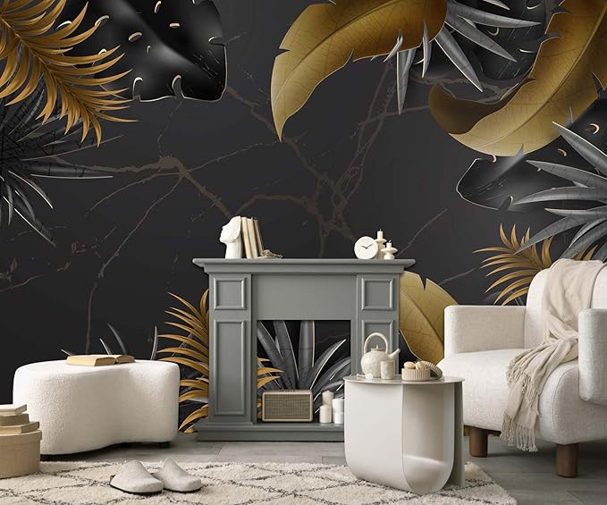 Dark Banana Leaf Wallpaper Mural Crack Background Wallpaper for Bedroom Living Room (Not Self-Adhesive)