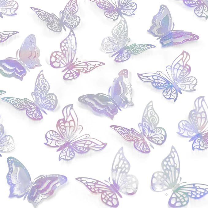 96 Pcs Butterfly Decorations 3 Sizes 4 Styles 3D Butterfly Wall Decor Party Decorations Butterflies for Crafts Birthday & Wedding Celebrations Cake Decorating Balloons Removable Stickers Dazzling