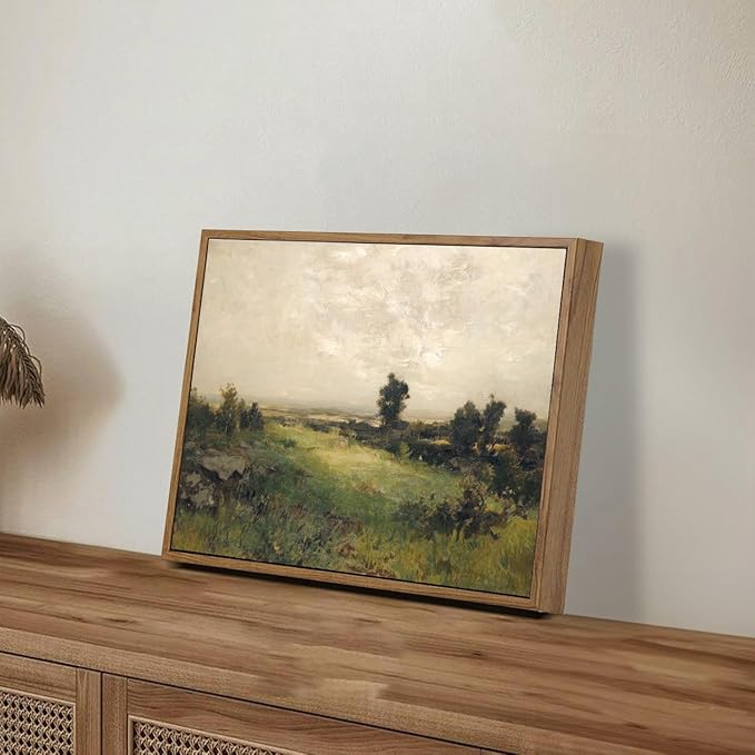 OIQArtOIQ Vintage Landscape Canvas Wall Art Framed Natural Scenery Painting Artwork Prints France Country Wilderness Farmhouse Decor Pictures Kitchen Bedroom Living Room Bathroom