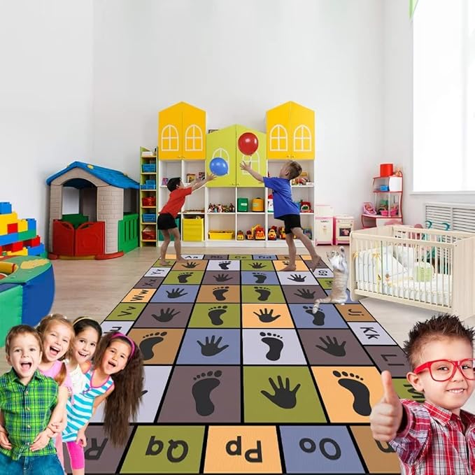 Hopscotch Play Rugs Kids, ABC Alphabet Education Carpet, Playroom Bedroom Living Room Decor Learning mat (Blue,79x118 in)