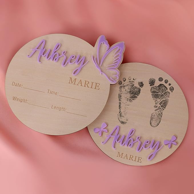 Personalized Butterfly 3D Name Sign for Hospital,Custom Wooden Baby Name Announcement Sign And Footprint Sign for Photo Prop Baby Shower Nursery Gift