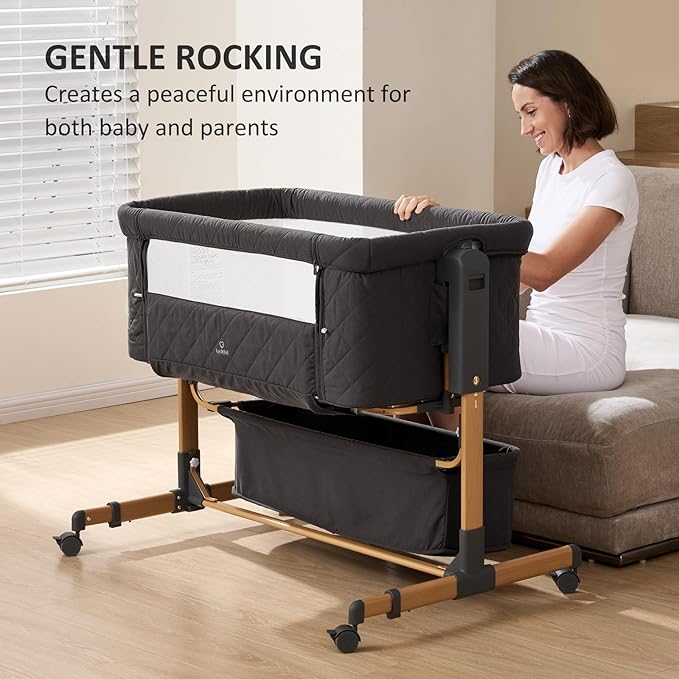 3 in 1 Baby Bassinet, Rocking Bassinet, Bedside Bassinet, 6-Height Adjustable, Bassinet Bedside Sleeper for Baby with Comfy Mattress, Breathable Mesh, Large Storage Basket